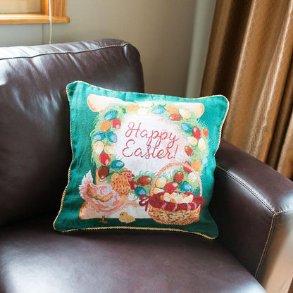 Set of 2 Happy Easter Vintage Style Throw Pillow Covers